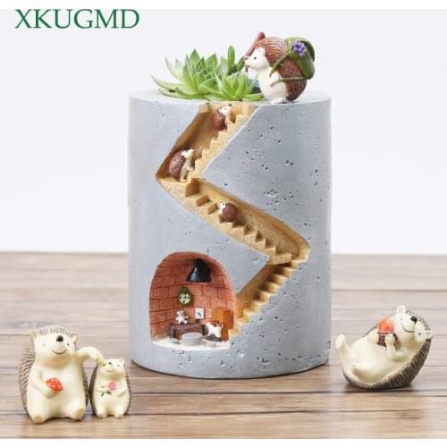 Cartoon Animals Resin Hydroponics Succulent Plant Hedgehog Flower Pot Planter Garden Craft Decor Micro Landscape Potted Plant