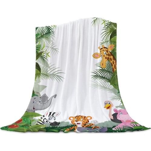 Jungle Animal Cartoon Giraffe Elephant Throw Blanket Soft Picnic Blanket Home Decor Microfiber Flannel Blankets for Beds
