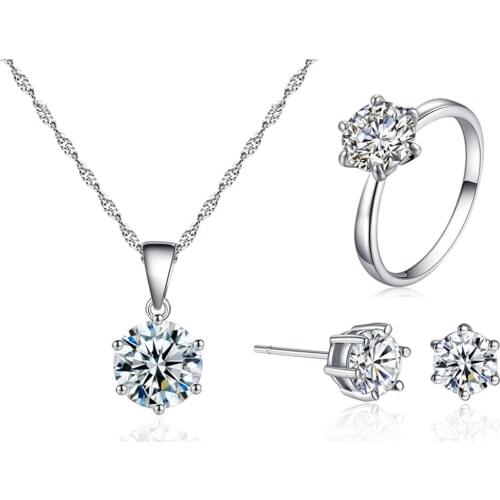 ZHOUYANG Jewelry Sets For Women Simple Classsic 6 Claws Zircon Silver Color 3 PCS Necklace Earrings Ring Fashion Jewelry KCS245
