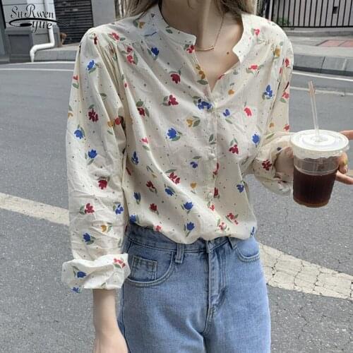 2021 New Niche Korean Loose Chic Top Womens Summer Thin Long Sleeve Sunscreen Japanese Vintage Floral Cotton Shirt Blusas 15562
