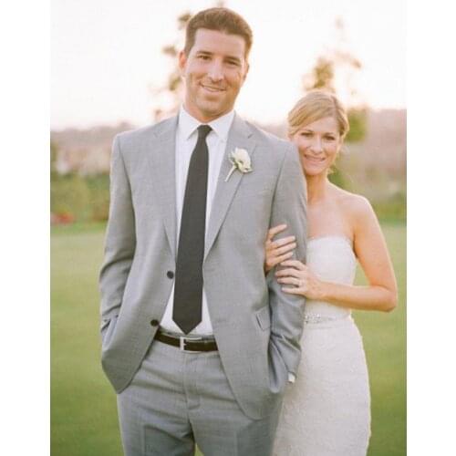 ANNIEBRITNEY Grey 2 Piece Slim Fit Formal Men Suit Custom Groom Wedding Tuxedo High End 2 Piece Prom Wedding Men Suit Set