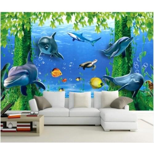 Custom photo wallpapers 3d wall mural wallpaper Fantasy Undersea Wonderland 3D Dolphin TV background wall decoration painting