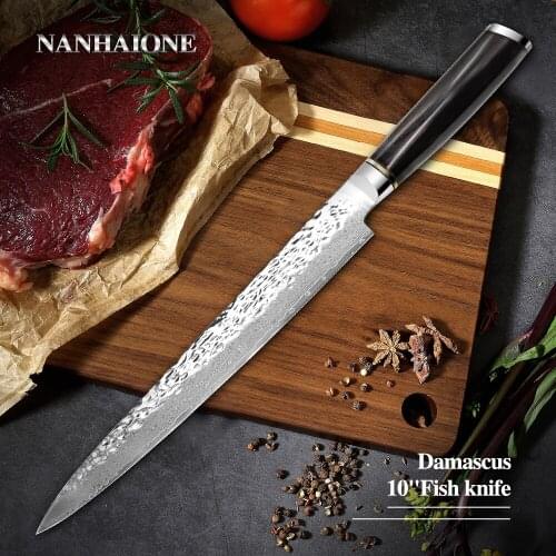 NANHAIONE 2020 New Micarta Handle Damascus knife 10 Inch Professional Chef Knife 67 Layers Damascus Steel Kitchen Knives CL022