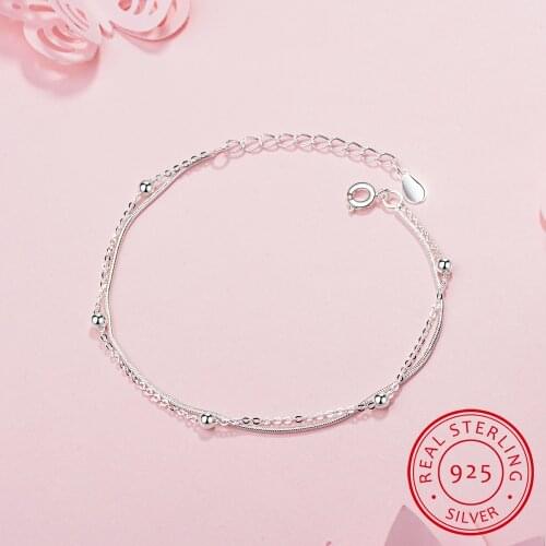 Simple Fashion 925 Sterling Silver Bracelet For Women Beads Double Chain pulseira Bracelets Bangles Gift S-B127