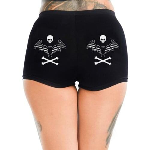 Midi Waist Skull Printed Shorts Women Summer 2021 Casual Sports Gym Clothing Elastic Streetwear Fashion Shorts Spodenki Damskie