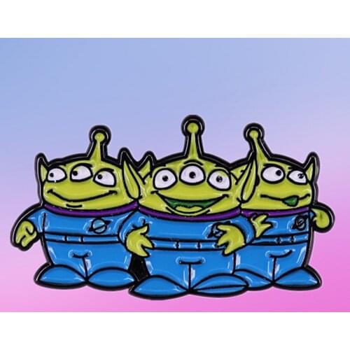 The Squeeze Toy Aliens Little Green Men LGMs 3 eyed space Pizza Planet enamel pin cute animated film brooch