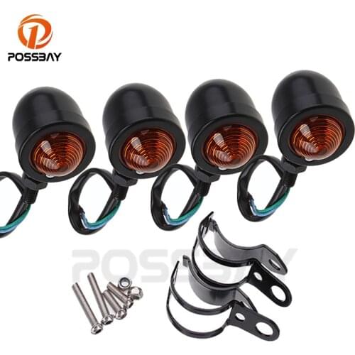 POSSBAY 4pcs/set Universal Motorcycle LED Turn Signals 12V Black Indicator Lights Blinkers Amber Motorcycle Lamp Accessories