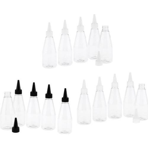 Pack of 5 Plastic 200ML Liquid Solvent Bottles with Tip Applicator