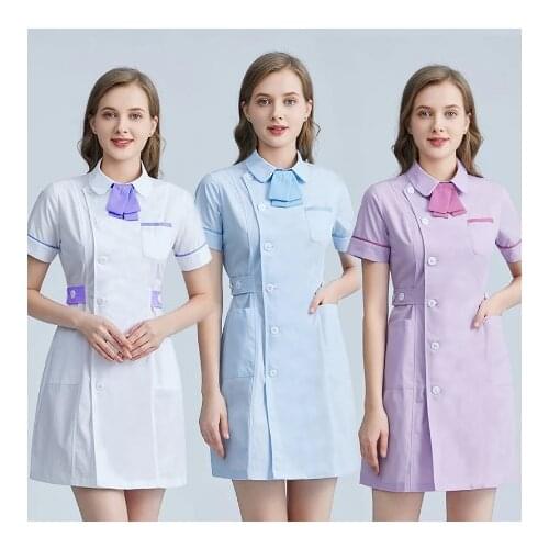 High Quality Beautician clothes white Purple coat spa work clothes beauty salon robe experimental work clothes frosted uniform