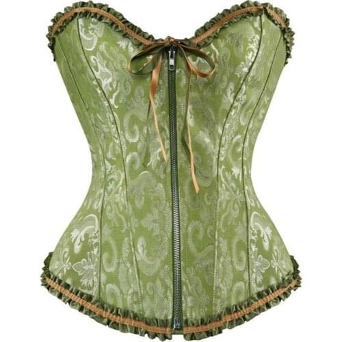 WYS.JL Womens Sexy Gothic Style Green Blue Black Bow Zip Corset Plus Size S-6XL #117