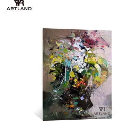 YYR-ARTLAND Beautiful abstract flowers Hand painted canvas oil painting wall art picture for living room bedroom no framed