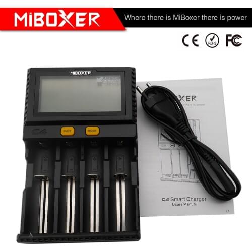 Wholesale LCD Smart Battery Charger Miboxer C4 for Li-ion IMR ICR LiFePO4 18650 14500 26650 21700 AAA Batteries 100-800mAh 1.5A