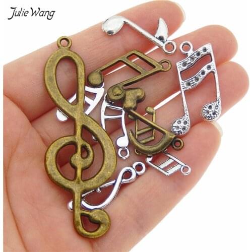 Julie Wang 20pcs/lot Mixed Music Notes Pendant Random shape Charms Zinc Alloy Jewelry Bracelet Bag Decor DIY Findings Women