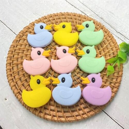 10pcs Baby Teething Toys Cartoon Mini duck Silicone Teether Beads Kids DIY Infant Nursing Pacifier Chain Toys