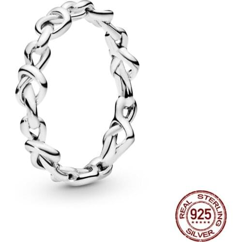 100% 925 Sterling Silver Knot With Heart Ring Lucky Girl Fashion Jewelry