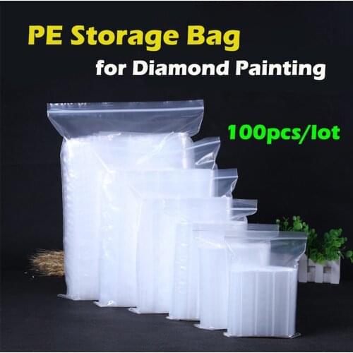 100pcs/lot Plastic Clear Self-sealing Storage Bag for Diamond Painting Tools 5D DIY Accessories Cross Stitch Supply