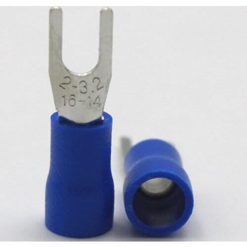 1000Pcs SV2-3 Pre Insulated Cold pressed Terminals Furcate Y/U shape wire terminals Brass for AWG 16-14 Wire #4 Thickness 0.5MM