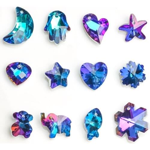 20pcs Mix Shape Chunky Necklace Blue Color Crystal Starfish Pendant Glass Loose Beads DIY Crafts Accessories To Make Bracelets