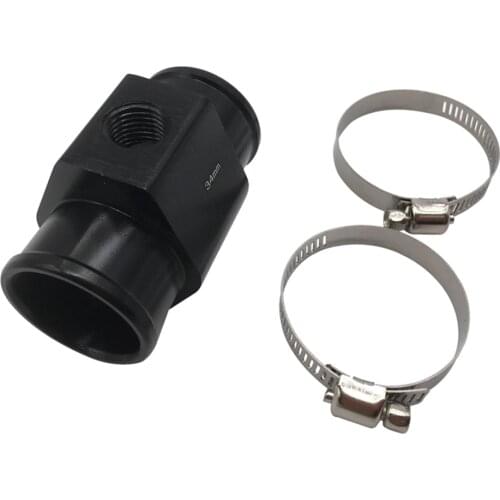 34mm Water Temperature Joint Pipe Temp Sensor Gauge Radiator Hose Adapter, Aluminum, w/ Two Clamps