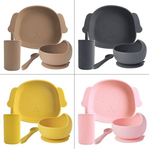 Baby Accessories Toddler Feeding Silicone Dishes Plate On The Suction Cup Bowl Collapsible Spoon Drinking Straw Cup