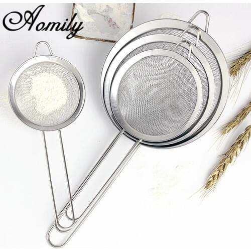 Aomily Fine Mesh Stainless Steel Strainers Kitchen Handheld Flour Powder Sifter Sieve Home Kitchen Baking Icing Sugar Shaker