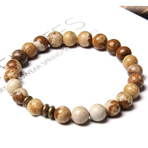 Natural Stones Beaded Golden Spacer Charm Bracelets Imperial Jaspers Wooden Lava Stone Bracelet Jewelry For Women Christmas Gift