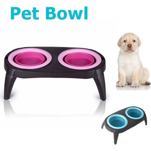 Foldable Pet Bowl Silica Dog Double Bowls Round Non-slip Natural Cat Feeders Feeding Water Pets Supplies Pet Feeder Dish Bowl