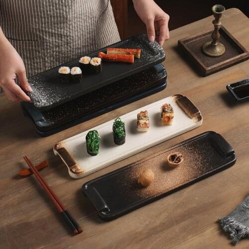 Ceramic plate Western food snack plate breakfast plate household tableware creative rectangular dish plate sushi plate plate