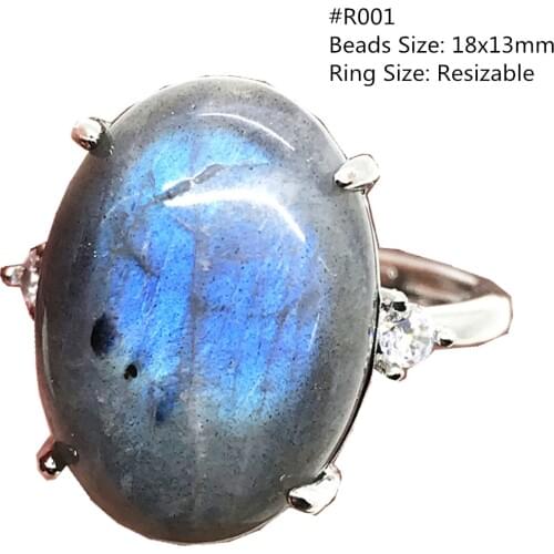 Natural Labradorite Ring Jewelry For Women Man Yellow Blue Crystal Oval Beads Healing Luck Moonstone Stone Adjustable Ring AAAAA
