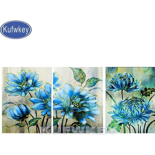 3 Pieces Rose Flower Bule Peony Floral diamond paintings, Full Square Round Flowers diamond embroidery for Room decor