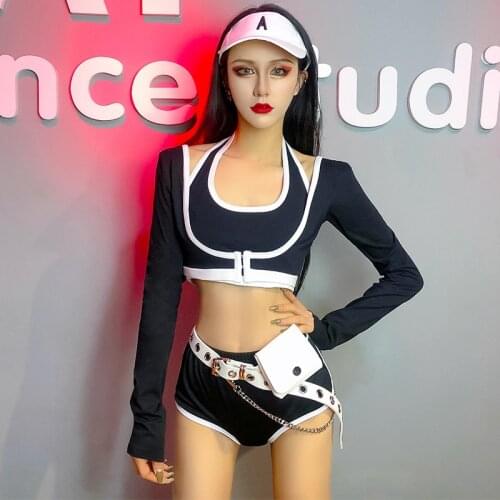 DS Costumes Nightclub Gogo Dancer Performance Clothing Long Sleeve Tops Female Singer Jazz/Hip Hop/Pole Dance Clothes DWY4942