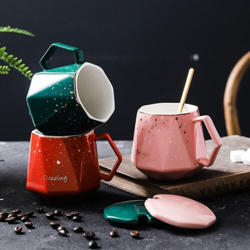 Nordic Style 350ML Creative Coffee Mug with Lid and Spoon Milk Mug Home Office Starry Sky Ceramic Cup Couple Exquisite Gift