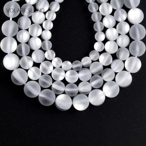 Natural Stone Dull Polish Matte White Moonstone Round Beads For Jewelry Making 6-12mm Spacer Loose Beads Diy Bracelet Strand 15"