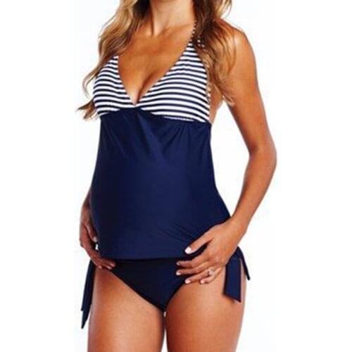 Big Size Maternity Swimwear Clothing Pregnancy Wear Beach Bathing Suits Sexy Stripe Two Pieces Swimming Suits For Pregnant 2019