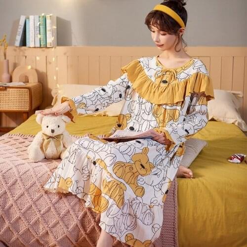 Cute Bear Womens Nightgowns Fashion Night Wear Summer Nightdress Cartoon Femme Sleepwear Plus Size Pijamas Cotton Pyjama M-XXXL