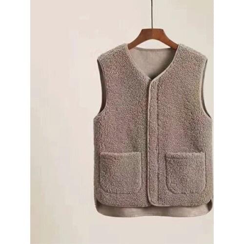 2021 Autumn Winter Womens Vest Lamb Wool Korean Version Versatile Imitation Fur One Short Girls' Vest Zipper Coat Casual Khaki