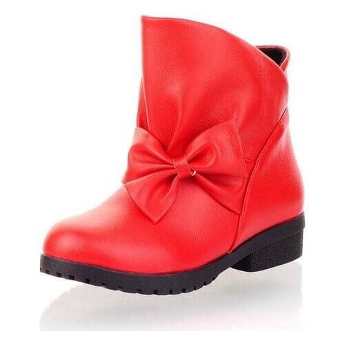Autumn Pu Leather Womens Boots Kawaii Bowknot Girls Ankle Boots Large Size 4-13 Block Chunky Heel Comfort Fashion Female Shoes