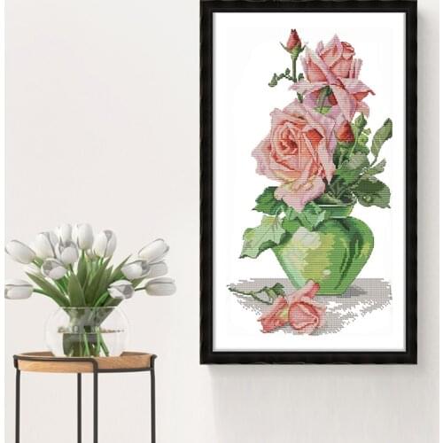 Rose and vase Cross-stitch Embroidery with Printed Pattern Paintings DMC DIY 11CT 14CT Handwork flowers Cross stitch Kits gift