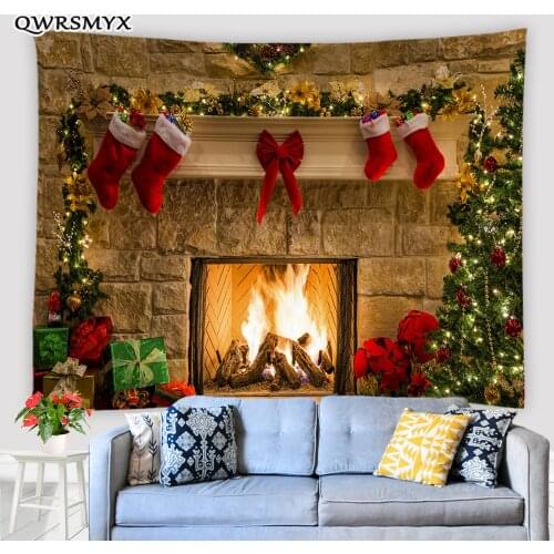 Christmas Boots Fireplace Christmas Tree Tapestry Festival Wall Hanging Living Room Bedroom Decor Wall Aesthetics Tapestries