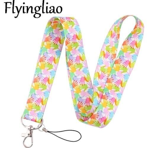 Hand Painted Colour Palm Lanyard Keys Phone Holder Funny Neck Strap With Keyring ID Card DIY Animal webbings ribbons Hang Rope