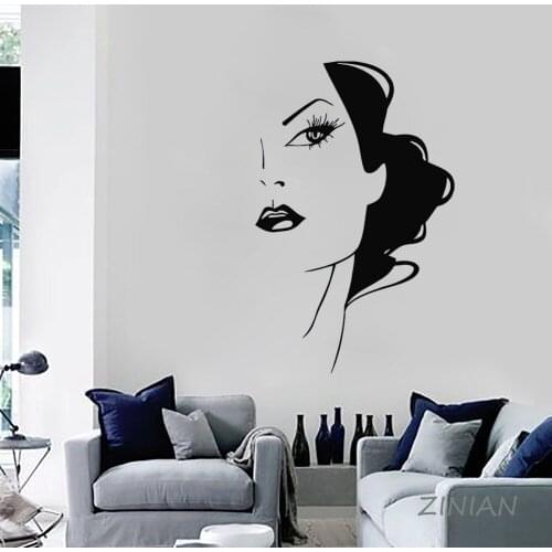 Sexy Modern Fashion Girl Stickers for Spa Beauty Salon Decor Girls Hair Wall Decals Bedroom Home Decor Make Up Postes Z552