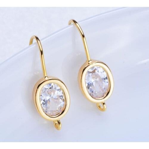 RWJ015 Wholesale new cubic zircon bezel setting earring findings fashion high quality gold CZ earrings with hoop for DIY Making