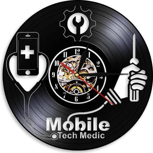 Smart Devices Fix Service Wall Art Sign Mobile Phone Repair Shop Logo Wall Clock Mobile Technology Medic Vinyl Record Wall Clock