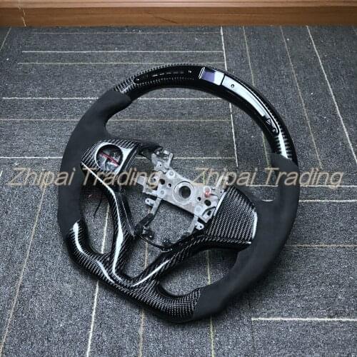 LED steering wheel 100% Carbon Fiber Perforated leather & Alcantarar For Honda Fit GK5 with frame Trim Replacement assembly