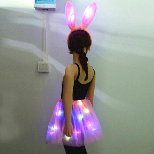 LED Glowing Light Kids Girls Princess Tutu Dresses Children Clothing Wedding Party Headband Crown Rabbit Bunny Costume cosplay