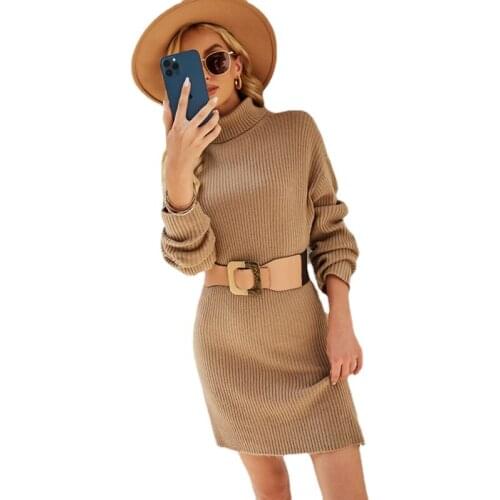 Sweater 2021 Autumn and Winter New Solid Color Long Pullover Knitted Sweater Dress Long Sleeve Turtleneck Knitting Dress