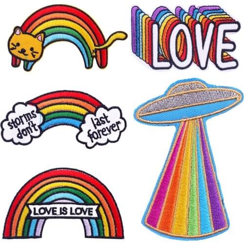 Homosexual Love Embroidery Badges Iron on Rainbow Patches Colors Slogans Appliques Logo for Clothes Bags Caps Shoes DIY Stickers