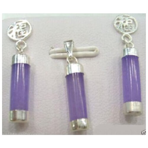 Jewelry Purple stone Fortune Pendant Earrings Necklace Set Natural