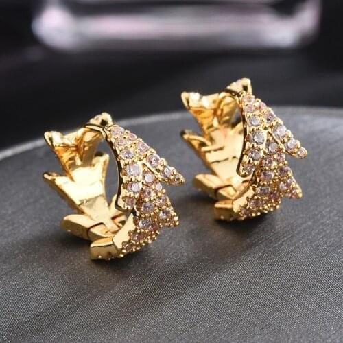Top Quality Gold Gun Black Dragon Tail Earrings Fashion Micro Mosaic CZ Crystals Leaf Style Hoop Earrings For Women INS Jewelry