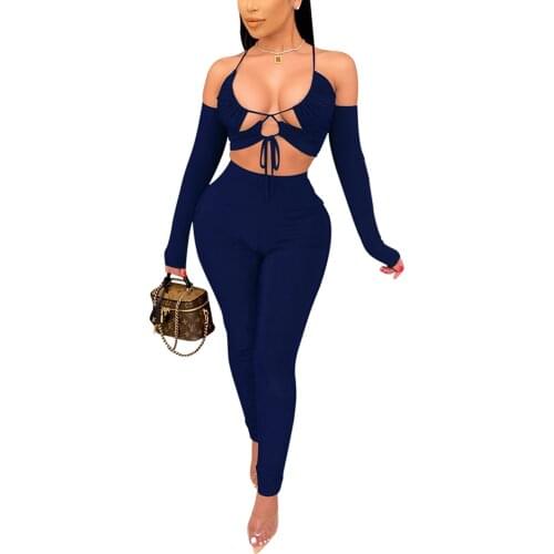 2021 Summer Clothes Sets Casual Women’s Long Sleeve Trousers Suit Fashion Solid Color Drawstring T-shirt and Skinny Long Pants